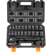 Vevor 1/2" slagpipenøkkelsett, 23-delers pipenøkkelsett SAE (7/16" -1") og metrisk 6-punkts Cr-V-legeringsstål for bilreparasjon med skrallehåndtak Robust konstruksjon Oppbevaringsveske