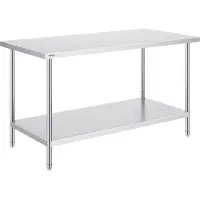 Vevor forberedelsesbord i rustfritt stål, 30 x 60 x 34 tommer, kraftig metallarbeidsbord med 3 justerbare høydenivåer, kommersiell arbeidsstasjon for kjøkken, garasje, restaurant, bakgård