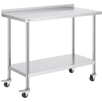 Vevor 24 x 48 x 40 tommers arbeidsbord i rustfritt stål, kommersielt arbeidsbord for matlaging med hjul, kraftig arbeidsbord for matlaging, arbeidsbord i metall med justerbar høyde for restauranter, h