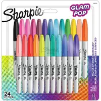 Sharpie Glam Pop Permanente Markører | Fin spids for fede detaljer | Assorterte livlige farger | 24 markeringspenne