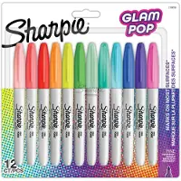 Sharpie Glam Pop Permanente Markører | Fin spids for fede detaljer | Assorterte livlige farger | 12 markeringspenne