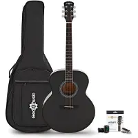 Gear4Music Jumbo Left Handed Acoustic Guitar & Accessory Pack by Black