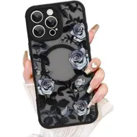 Mtp Products iPhone 14 Pro Hybrid-deksel med vintage-roseblomstmønster - MagSafe-kompatibel - Svart
