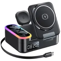Yesido DS38 8-i-1 magnetisk trådløs ladestasjon med digital klokke - 65W - Svart
