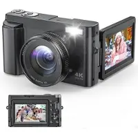 Mtp Products CD01 4K digitalkamera med 3 flippskjerm, 64GB minnekort - svart