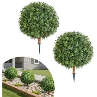 Vevor Kunstige Topiary Buksbomtrær med Jordspyd, 2 Sett 559mm Kunstige Busker og Kratt Potteplanter, Kunstig Silketre Ser Ekte Ut For Dekor Veranda Utendørs Innendørs Terrasse Hage Balkong Bakgård