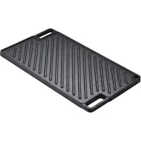 Vevor Vendbar Grill/Tappeplate, 23 x 41 cm Krydret Støpejernstappe, Rektangulær Dobbelbrenner Stekepanne, Non-stick Familiepanne Kokekar med Håndtak, Flat Toppplate for BBQ, Gassgrill, Svart