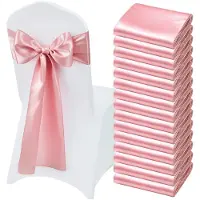 Vevor Satengstolsbånd med sløyfer, 50 stk. stolbånd med ryggbånd, 7 x 108 tommer, rosegull bryllupsmottakelse dekorasjon, til bryllupsseremoni babyshower fest arrangementer bankett stoltrekk dekorasjo