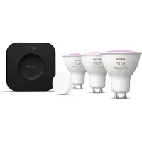Philips Hue White & Color Ambiance Startpakke: 3 Gu10-lyspærer + Smart Button + Bridge Pro