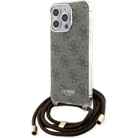 GUESS Crossbody Cord 4G Print-etui for iPhone 15 Pro - brun