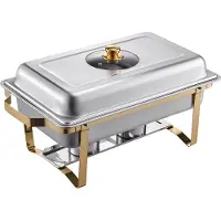 Vevor varmefat buffetsett, 8 l 4-pakning, varmefat i rustfritt stål med 4 panner i full størrelse, rektangulær cateringvarmer med glasslokk, vannpanne, sammenleggbart stativ, drivstoffholder, for bryl
