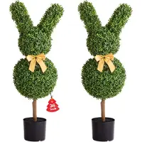 Vevor Kunstig Topiary Kaninformet Buksbomball, 2 Sett 914 mm Kunstig Buksbom Planteballer, Kunstig Silketre Ser Ekte Ut, Enkel Montering For Dekor Veranda Utendørs Terrasse Hage Balkong Bakgård Innend