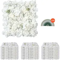 Vevor 3D-blomsterveggpanel, 24 stk. 15 x 15 tommer, kunstig blomsterveggbakgrunnsnettmatte, sømløs design og enkel installasjon for bryllup, valentinsdag, hjem, babyfest, bakgrunnsdekor, hvit