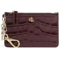 Lauren Accesorios for woman. 432979863006 Burgundy leather card holder with zipper (OSFA), Casual, Maroon, Classic