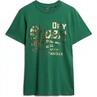 Superdry for man. M1011901A Workwear green metallic graphic T-shirt (S), Casual, Cotton, Short sleeve