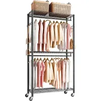 Vevor rullende klesstativ, kraftig klesstativ, 3 justerbare klesstativer med karbonstål, 204 kg lastekapasitet garderobe for soverom, klesbutikk, gang