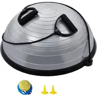 Vevor Halv treningsballtrener, 23 tommers balanseballtrener, 660lbs kapasitet stabilitetsball, yogaball med motstandsbånd og fotpumpe, styrketreningsball for hjemmegym, fullkroppstrening, grå