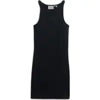 Superdry for woman. W8011595A Black embroidered ribbed dress with olympic back (M), Casual, Sleeveless / Straps, Organic Cotton, Sustainable