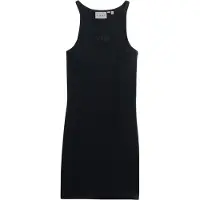 Superdry for woman. W8011595A Black embroidered ribbed dress with olympic back (M), Casual, Sleeveless / Straps, Organic Cotton, Sustainable