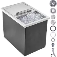 Vevor Isboks for innsetting, 46 cm L x 30,5 cm B x 36,8 cm H Iskjøler i rustfritt stål, kommersiell isboks med skyvelokk, 38,7 l isbar til utendørskjøkken, avløpsrør og avløpsplugg inkludert, for kald