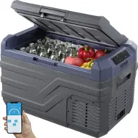Vevor bilkjøleskap, 12 volt bilkjøleskap, 30 l bærbar fryser med én sone og innebygd lys, -4℉-68℉, 12/24V DC og 100–240V AC kompressorkjøler for utendørs, camping, bobil