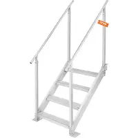 Vevor Dørstige 4 trinn, Dørtrapp 30''-38'' justerbar høyde, 500 lbs lastekapasitet, aluminiums pontongbåtstige med doble rekkverk og sklisikker pedal for skip/innsjø/basseng/marinebording