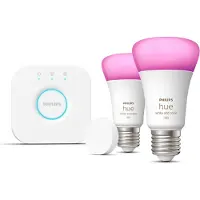 Philips Hue White & Color Ambiance Startpakke: 2 Stk. E27 Lyspærer (1100 Lm) + Smart Button