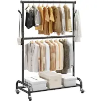 Vevor klesstativ, rullende klesstativ med justerbar tverrstang og sidekroker, 68 kg lastekapasitet, kraftige klesstativer i karbonstål med hjul for soverom, vaskerom, stue
