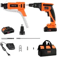 Vevor gipsskrutrekker med automatisk mating, 20V maks. båndet gipsskrutrekker, 4200 o/min børsteløs, batteridrevet gipsskrutrekkersett med 2 batteripakker, lader, belteklips, verktøyveske, justerbar s