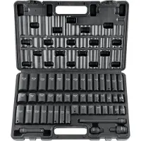 Vevor 3/8" slagpipenøkkelsett, 48-delers pipenøkkelsett SAE (5/16" - 3/4") og metrisk (8-22 mm) 6-punkts Cr-V-forlengerstang universalledd og boradapter inkludert oppbevaringsetui