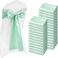 Vevor Sateng stolskjærer sløyfer, 100 stk. stolbånd med bånd, 7 x 108 tommer, lysegrønn bryllupsmottakelse dekorasjon, for bryllupsseremoni babyshower fest arrangementer bankett stoltrekk dekorasjon