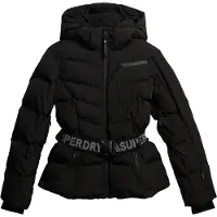 Superdry for woman. WS110178A Luxe Quilted Ski Jacket with Belt in black (L), Casual, Sport, Polyester, Snow