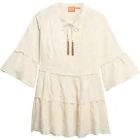 Superdry for woman. W8011916A Beige long-sleeved tiered mini dress with long sleeves (M), Casual, Cotton