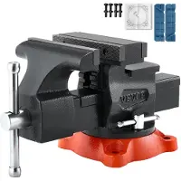 Vevor benkskrustikke, 140 mm (5,5") kjevebredde, 140 mm (5,5") maks kjeveåpning, flerbruksskrustikke med 360° svingbar låsebase, 71 mm (2,8") halsdybde, kraftig arbeidsskrustikke i duktilt jern, tovei