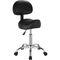 Vevor Sadelkrakk med ryggstøtte og hjul, 450 LBS vektkapasitet ergonomisk rullekrakk, høydejusterbar fortykket PU-skinn svingbar sadelstol for salong, spa, massasje, tatovering, svart
