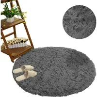 Strado Rundt teppe Shaggy 200x200 GreyNight (Mørkegrå) universal