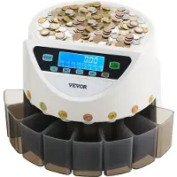 Vevor EURO-myntsorterer, myntteller for 8 typer euromynter, myntsorterer og innpakningsmaskin, rommer opptil 850 mynter, stor LCD-skjerm, myntoppbevaring inkludert, 5 myntrør og -bokser