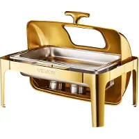 Vevor Roll Top Chafing Dish Buffet komplett sett, 9Qt rustfritt stål chafer med full størrelse panne, rektangulær catering varmer servering med synlig lokk vannpanne sammenleggbar stativ drivstoffhold