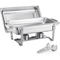 Vevor varmefat buffetsett, 8 l 6-pakning, varmefat i rustfritt stål med 6 panner i full størrelse, rektangulær cateringvarmer med lokk, vannpannestativ, drivstoffholder, for bryllup, fester, banketter