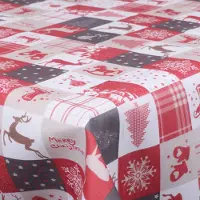 Borg Living Voksduk av tekstil - Rutete med forskjellige julemotiver - 140 cm bred - På metermål