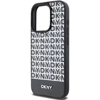 DKNY MagSafe-etui i lær med trykt mønster og metallogo for iPhone 15 Pro Max - Svart