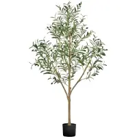 Vevor 150 cm kunstig oliventre med svart potte, høyt kunstig tre med naturlig trestamme og realistiske grønne blader og frukter, innendørs kunstig plante for hjem, kontor, stue, hjørnedekor