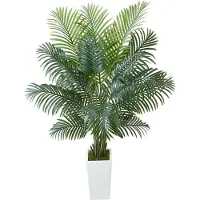 Vevor Kunstig Areca-palmetre 1829 mm, Kunstig palme tropiske planter med hvit høy plantekasse, Kunstig silkeplante i potte, Store trær for hjemmekontor, stue, innendørs og utendørs