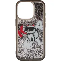 Karl Lagerfeld Liquid Glitter Choupette-etui med logo til iPhone 16 Pro – svart