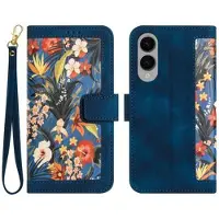 Mtp Products Samsung Galaxy S25 Edge Blomstrete lommebokveske med kortspor - mørkeblå