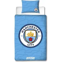 Licens Manchester City sengetøy - 100% bomull - Barnesengetøy 140x200 cm - Blått fotballsengetøy