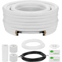Vevor 7,6 m mini-splittrørsett, 9,5 og 15,9 mm ytterdiameter AC-kobberrør, 3/8 hvit PE fortykket isolert spole med utvidede muttere, rike beslag, for mini-splitt klimaanlegg, HVAC eller varmepumpesyst