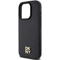 DKNY MagSafe-etui i lær med monogrammønster og metalllogo for iPhone 15 Pro - Svart