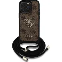 GUESS 4G Big Logo Cord Stap Crossbody-etui for iPhone 16 Pro Brown