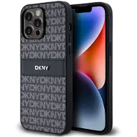 DKNY iPhone 14 Pro deksel i lær mono stripe & metal logo - sort